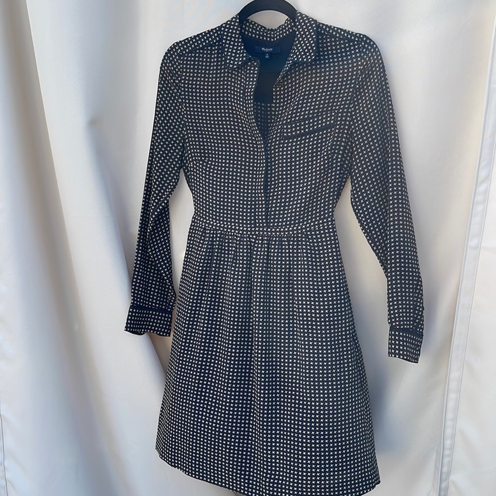Madewell Black and Cream Houndstooth Dress